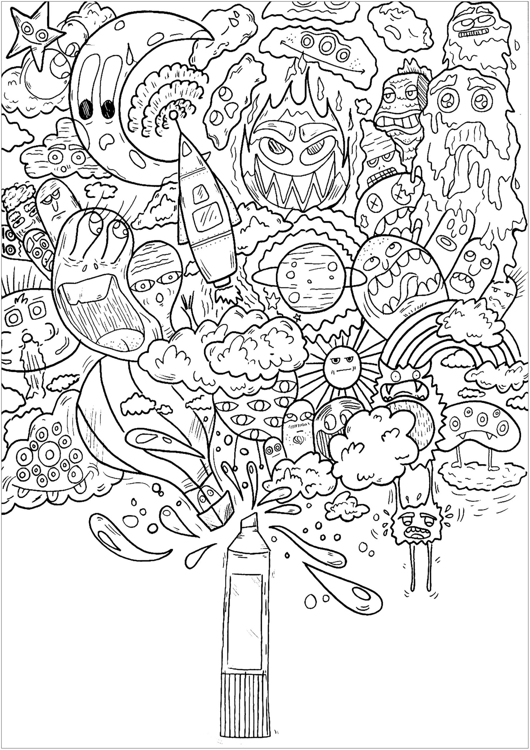 The Magic Spray Doodle Art Doodling Coloring Pages For Adults Page Page 3 