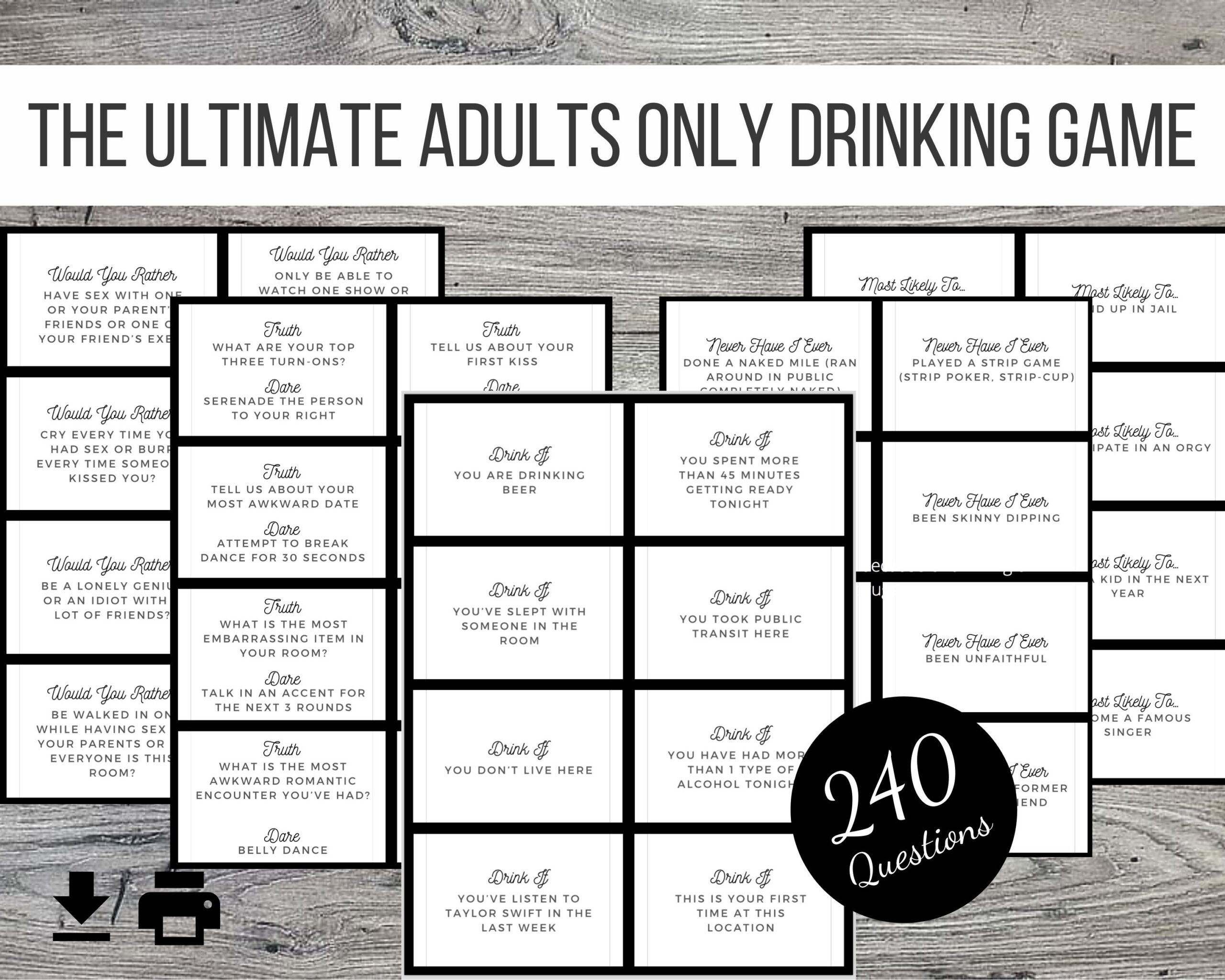 The Ultimate Adults Only Printable Drinking And Party Game 240 Question Cards Etsy Canada