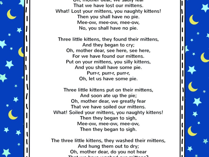 Three Little Kittens Song FREE Video Song Lyrics Activities