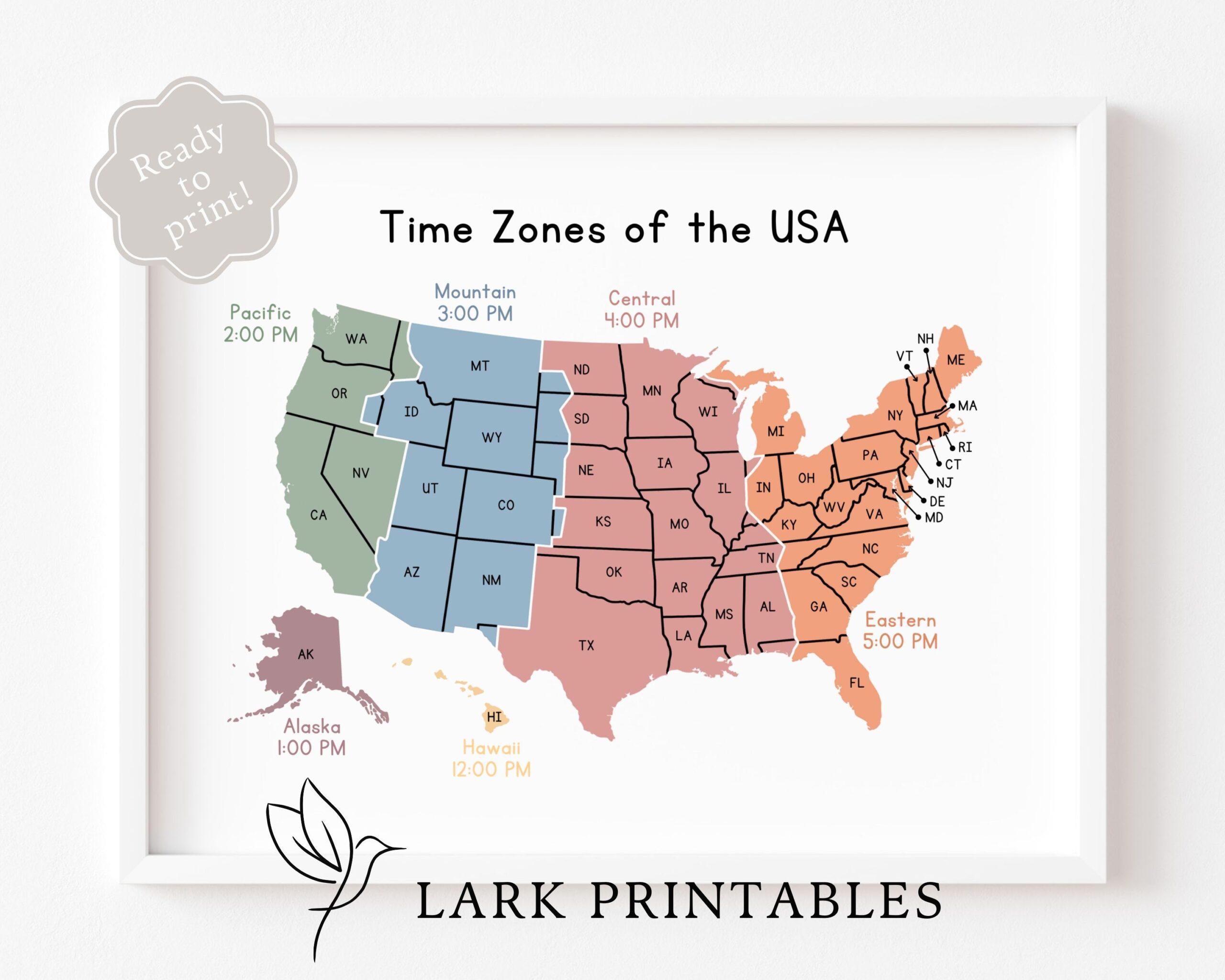 Time Zones Of The USA Map Educational Poster Printable Geography Classroom Wall Decor Montessori Homeschool Resource Time Zone United States Etsy UK