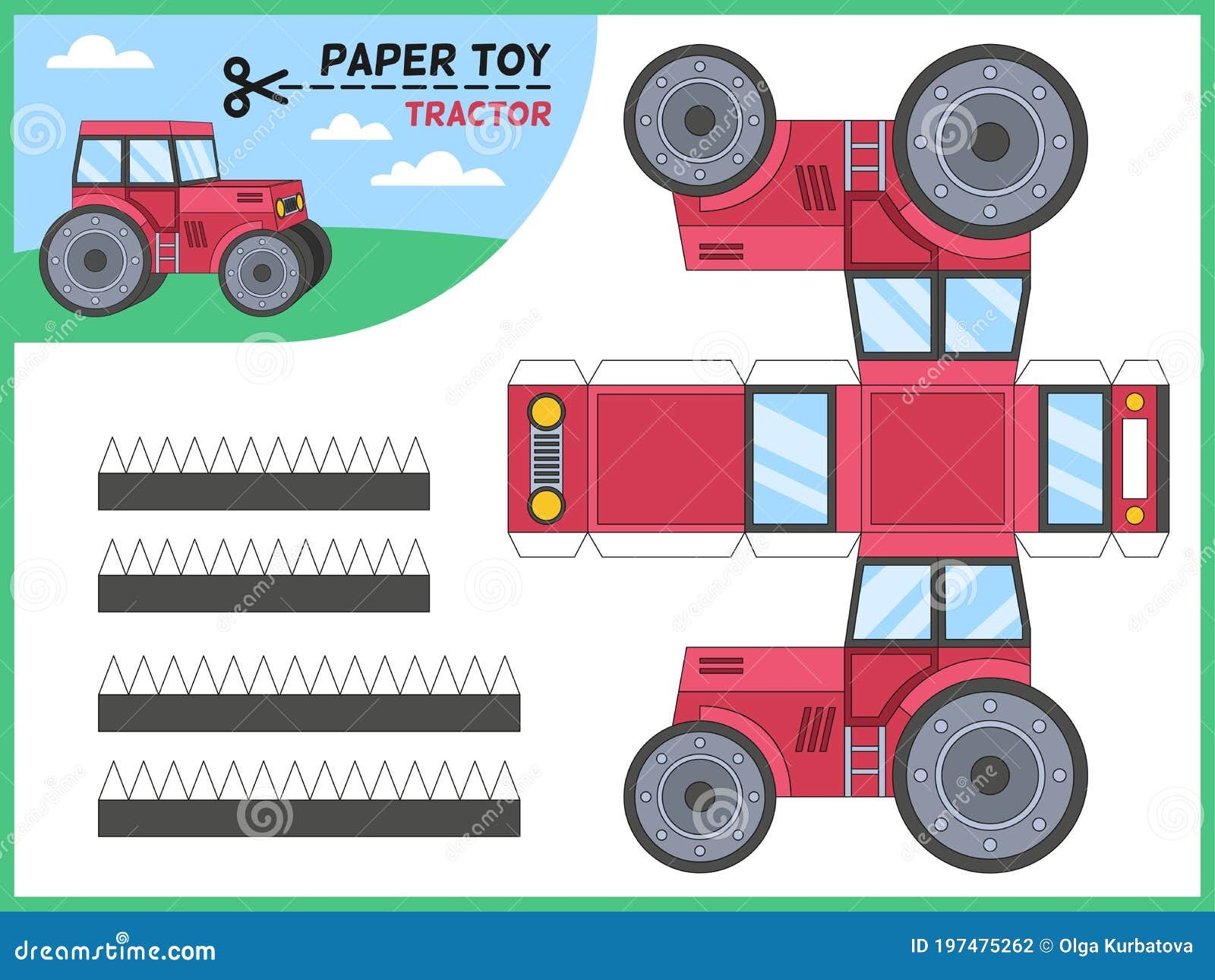 Tractor Paper Cut Toy Kids Handmade Educational Game Printable 3d Paper Model Worksheet With Tractors Elements Stock Vector Illustration Of Papercraft Element 197475262