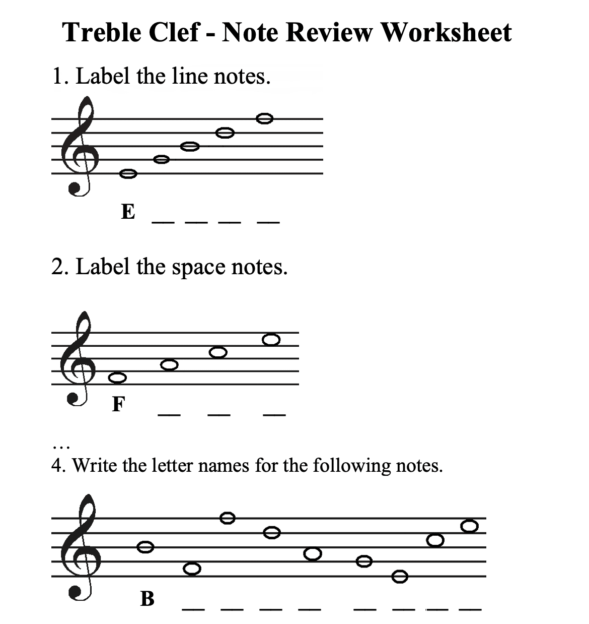 Treble Clef Note Naming Worksheet Schools Music Market