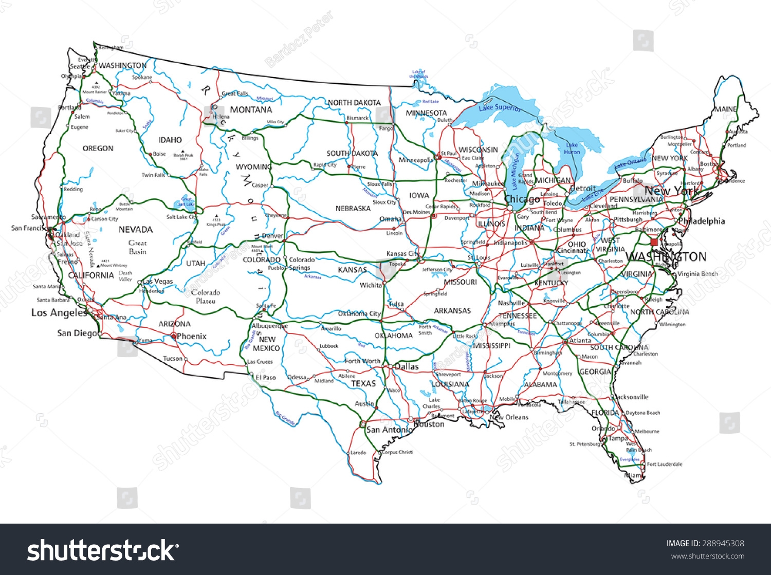 US Stra e Und Autobahn Karte Vektorgrafik Stock Vektorgrafik Lizenzfrei 288945308 Shutterstock