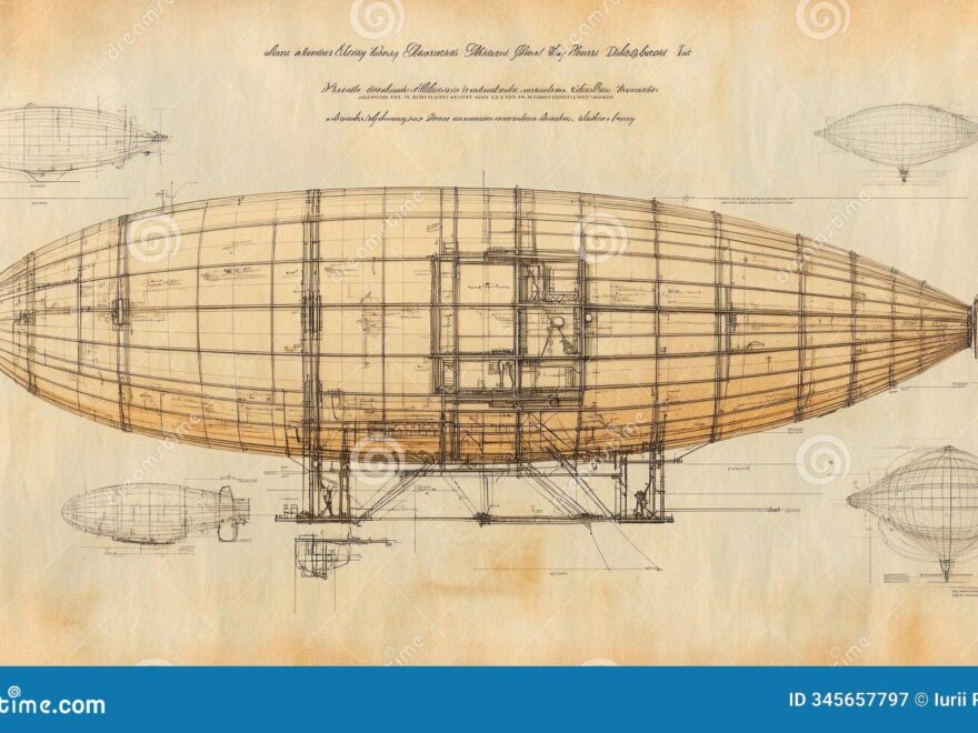 Vintage Zeppelin Blueprint Showing Detailed Structure And Design Stock Image Image Of Drawing Structure 345657797
