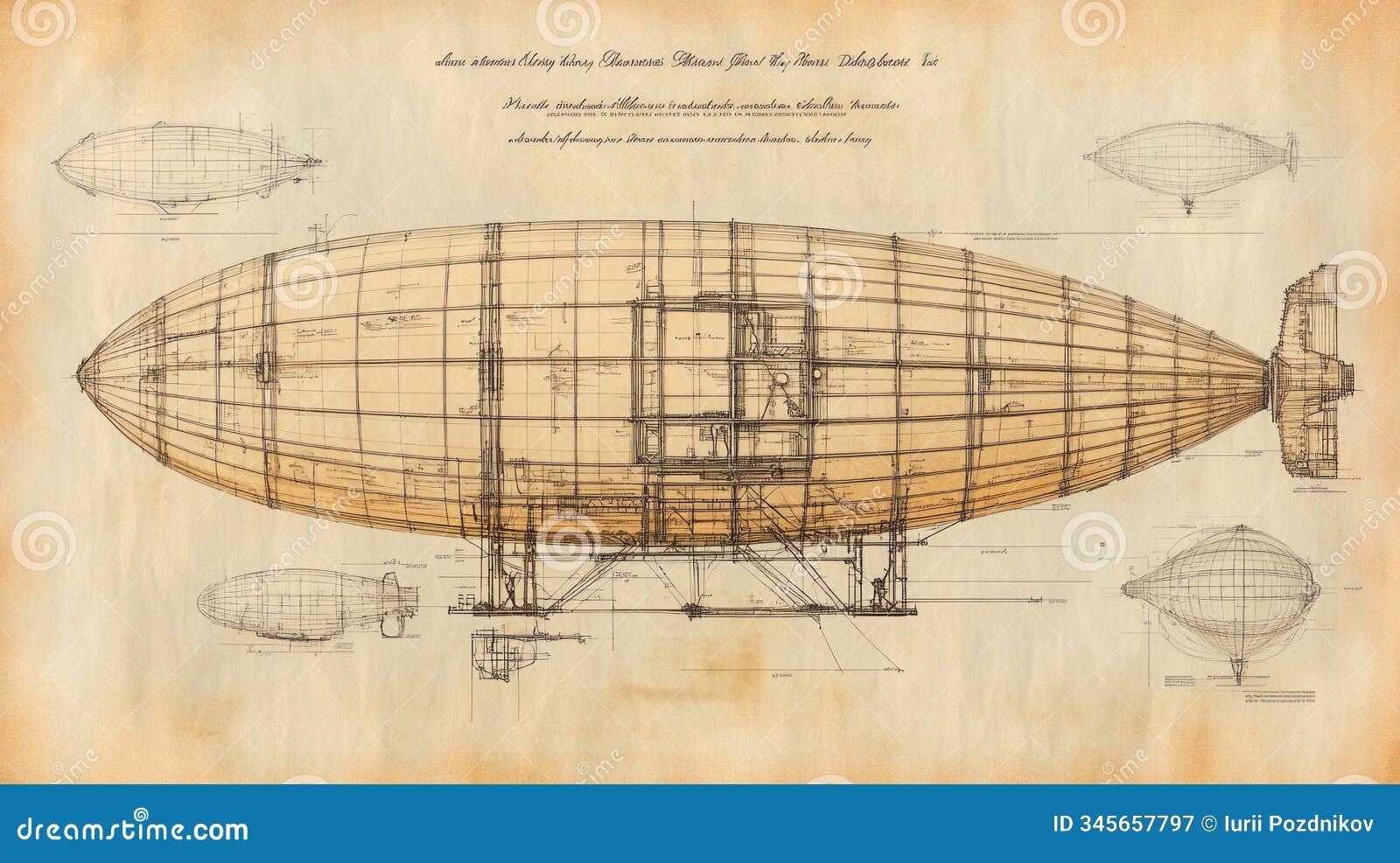 Vintage Zeppelin Blueprint Showing Detailed Structure And Design Stock Image Image Of Drawing Structure 345657797