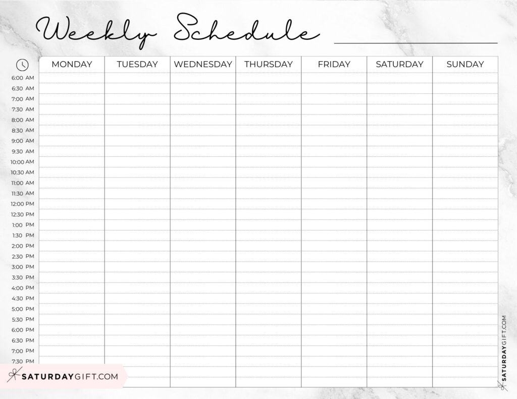 Printable Daily Schedule With Time Slots