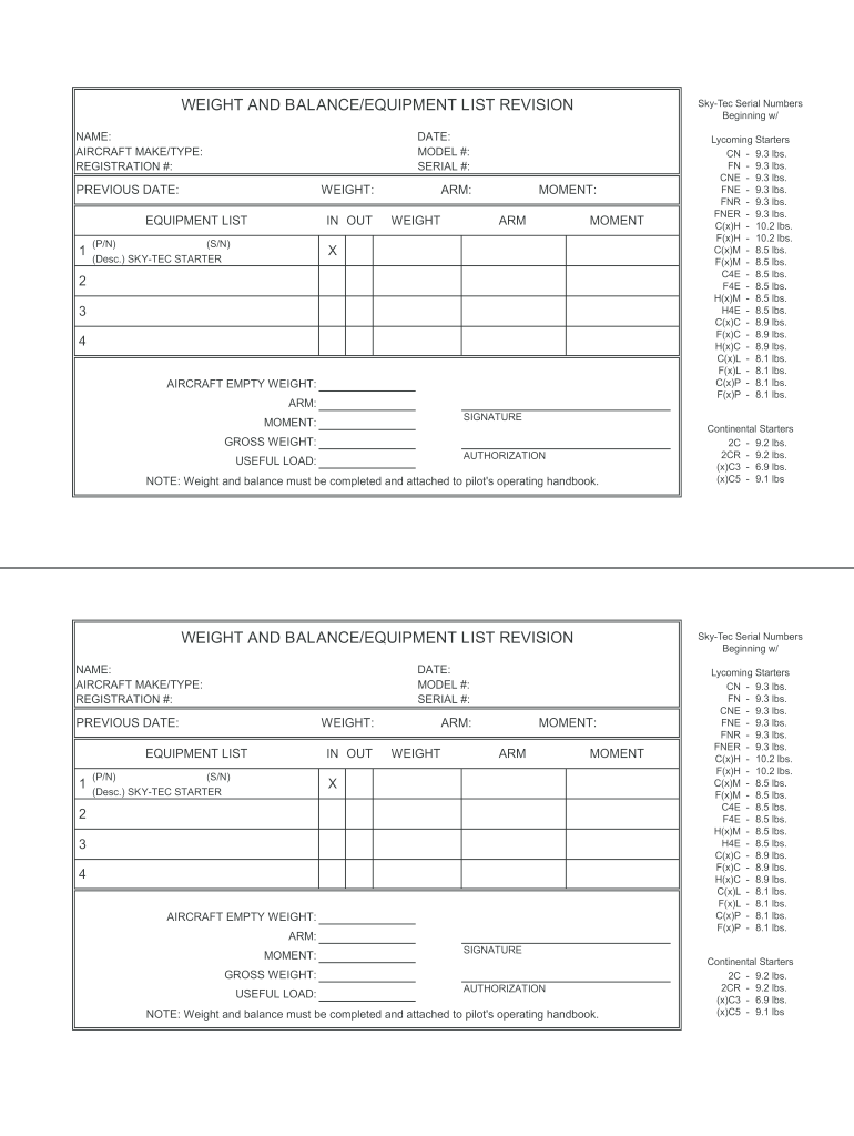 Weight And Balance Sheet Faa Fill Online Printable Fillable Blank PdfFiller