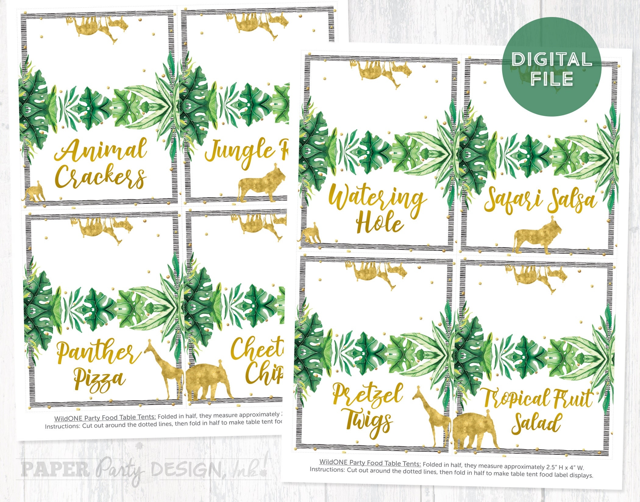 Wild ONE Birthday Food Labels Golden Safari Party Printable Food Labels Wildone Digital Food Table Tents Wildone Birthday Safari Party Etsy